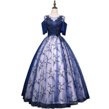 Hot Sale Blue Ball Gown Embroidery Prom Dress 2018